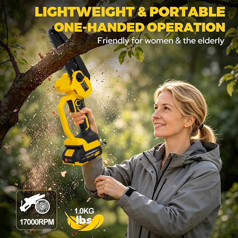 21V Brushless Cordless Mini Chainsaw 4/6 Inch Portable Rechargeable Handheld Electric Pruning Chain Saw for Garden Tree Trimming
