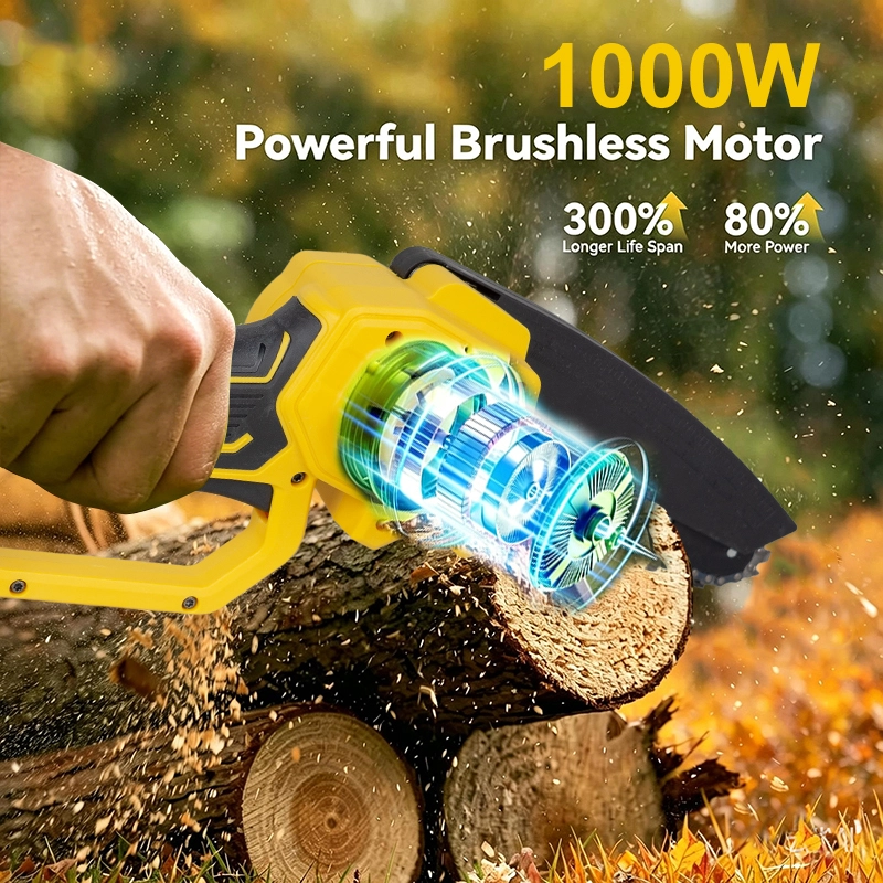 21V Brushless Cordless Mini Chainsaw 4/6 Inch Portable Rechargeable Handheld Electric Pruning Chain Saw for Garden Tree Trimming
