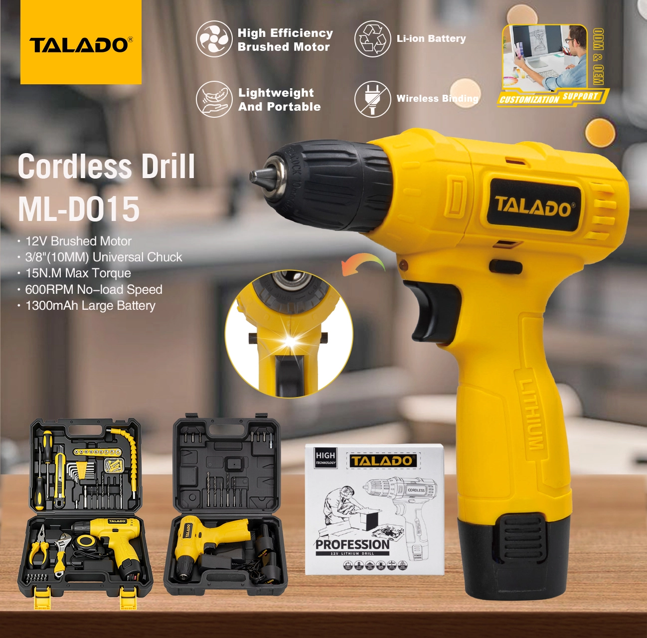 12V Lightweight Rechargeable Cordless Drill Compact Handheld Power Drill For Home Daily Repair Factory Direct Supply
