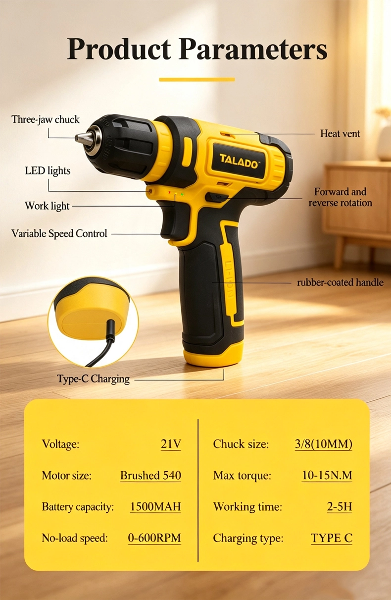 8V Mini Cordless Drill Type C Fast Charge Household Power Drill