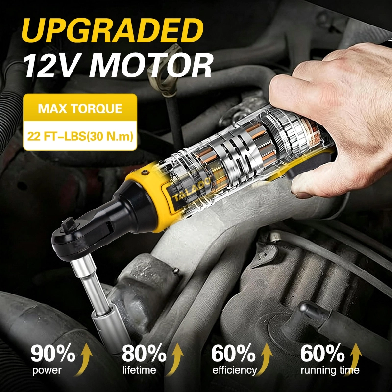 12V Cordless Ratchet Wrench 3/8" Square Drive 30N.M Portable Electric Ratchet Wrench for Auto Repair & Tightening Work