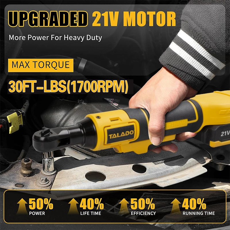 21V Cordless Ratchet Wrench 3/8" Square Drive 40N.M Rechargeable Electric Ratchet Wrench for Automotive Repair & Nuts Removal