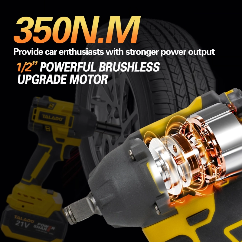 21V Brushless Cordless Impact Wrench 350N.M 1/2" Square Drive Portable Lithium Battery Power Wrench for Auto Repair & Construction