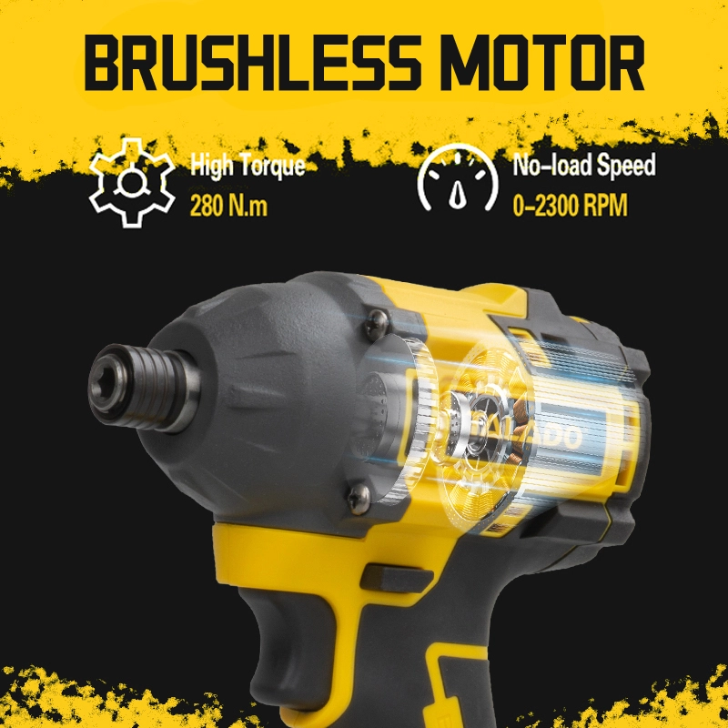 21V Brushless Cordless Impact Driver 280N.M 6.35mm Chuck Rechargeable Lithium Electric Screwdriver for Fastening & Assembly