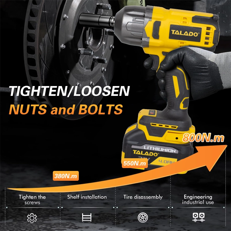 21V Brushless Cordless Impact Wrench, 800N.m Max Torque 1/2" Square Drive Lithium-ion Power Wrench for Auto Repair & Construction