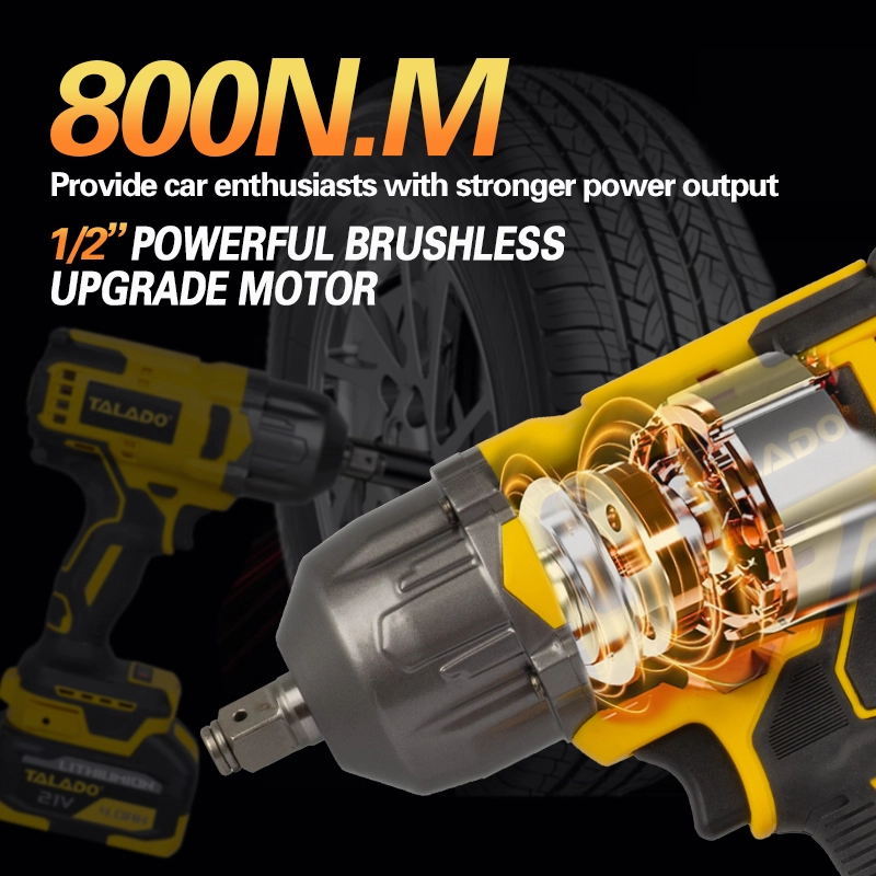 21V Brushless Cordless Impact Wrench, 800N.m Max Torque 1/2" Square Drive Lithium-ion Power Wrench for Auto Repair & Construction