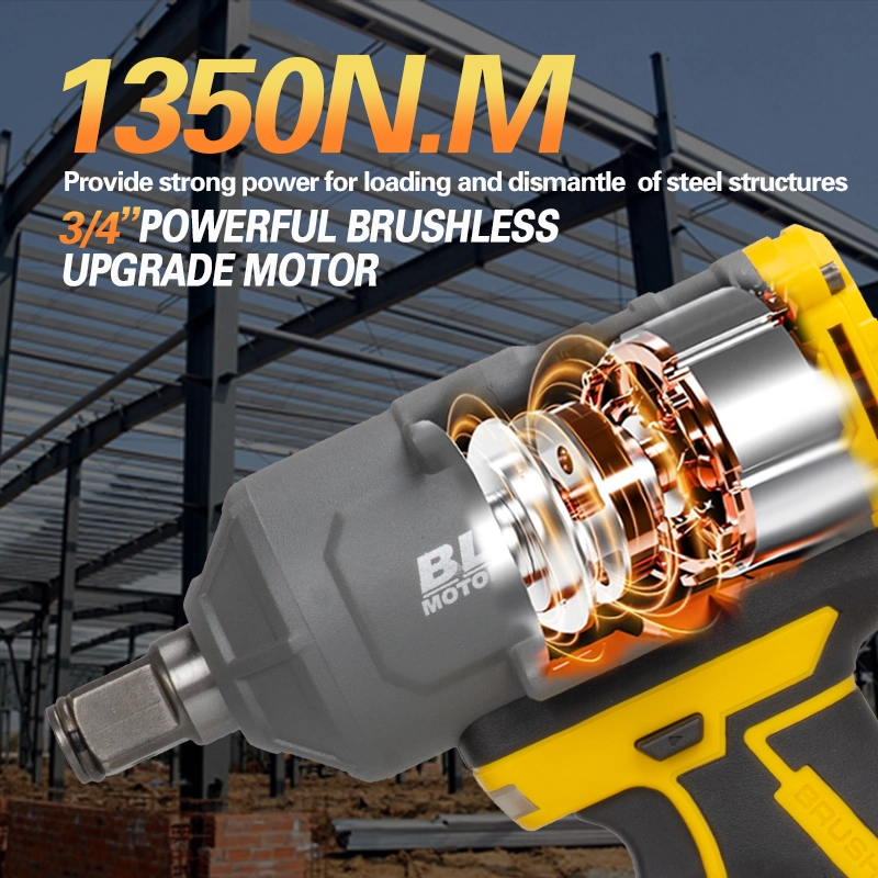 21V Brushless Cordless Impact Wrench 1350N.M High Torque 3/4 Inch Square Drive For Heavy Truck & Machinery Repair