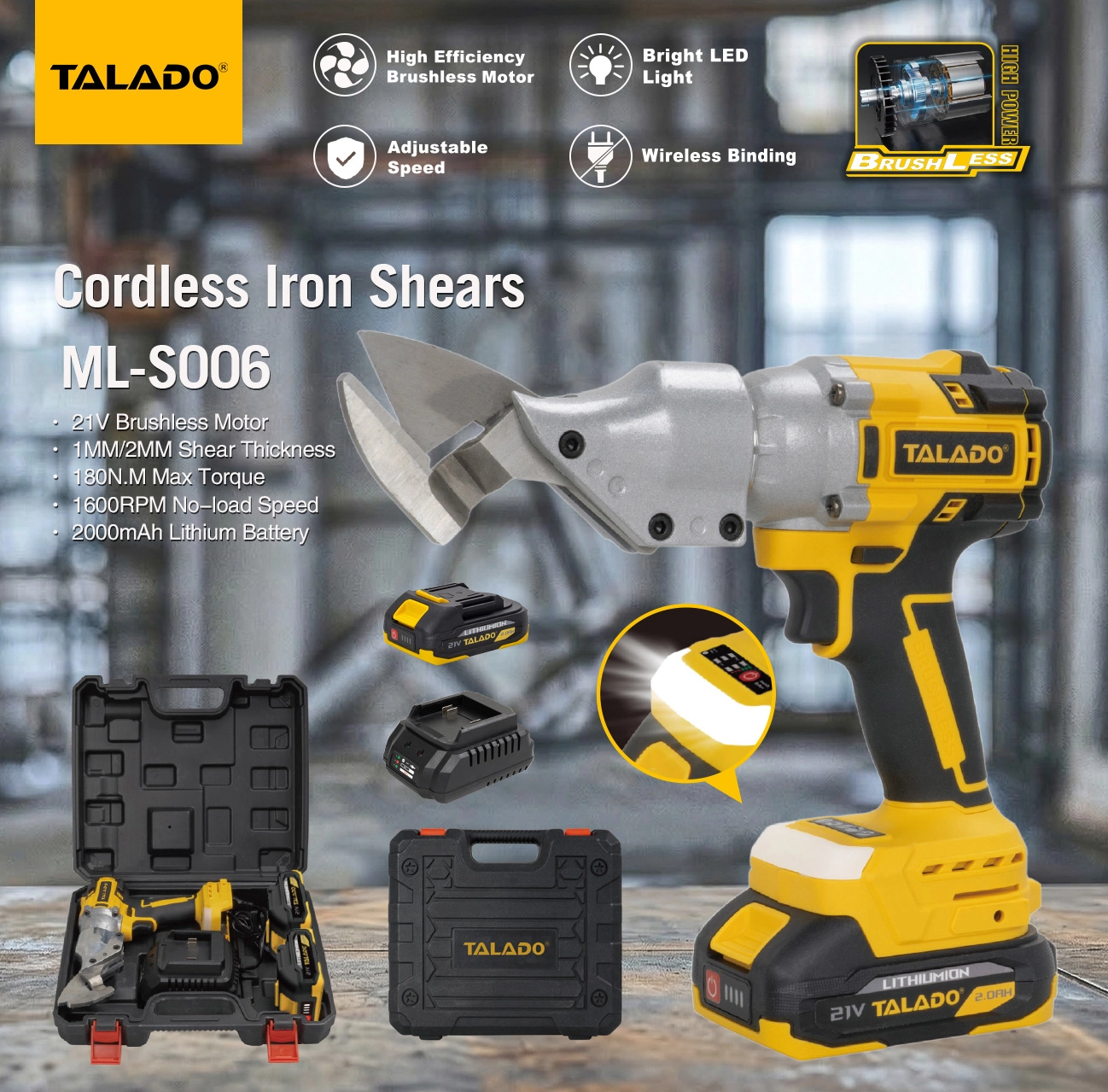21V Brushless Cordless Iron Shears, Electric Metal Sheet Cutter 180N.M for Cutting Stainless Steel & Aluminum Plate