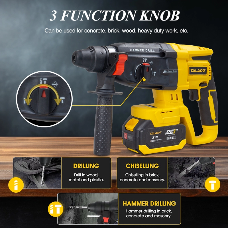 21V Brushless Cordless Rotary Hammer Drill, 28mm 600W Electric Hammer for Concrete Masonry Drilling & Chiseling
