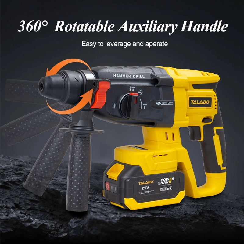 21V Brushless Cordless Rotary Hammer Drill, 28mm 600W Electric Hammer for Concrete Masonry Drilling & Chiseling
