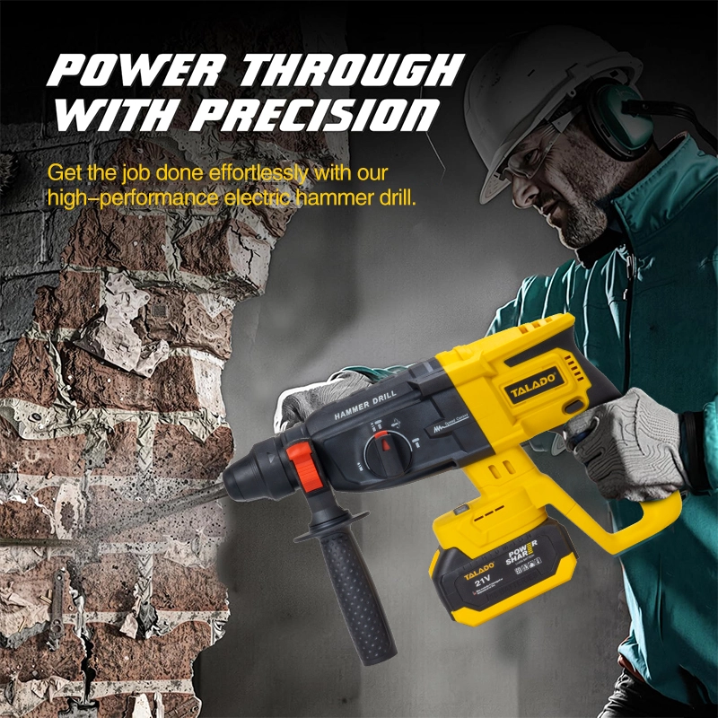 21V Brushless Cordless Rotary Hammer Drill, 28mm 600W Electric Hammer for Concrete Masonry Drilling & Chiseling