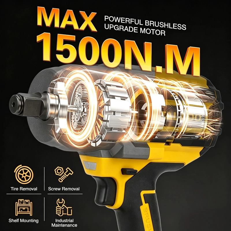 21V Brushless Cordless Impact Wrench 1500N.M, 3/4" Square Drive High Torque Electric Wrench ML-W018 for Truck & Rail Maintenance