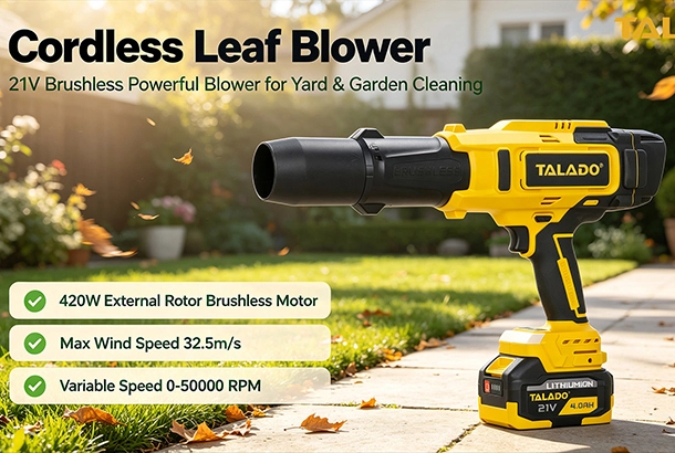 Blow Away Leaves In Seconds! TALADO 21V 420W Cordless Brushless Leaf Blower