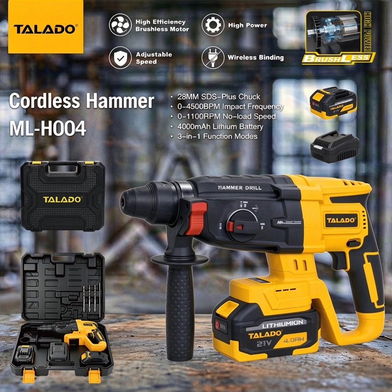 21V Brushless Cordless Rotary Hammer Drill, 28mm 600W Electric Hammer for Concrete Masonry Drilling & Chiseling